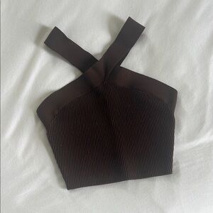 Elegant Brown Ribbed Women's Top